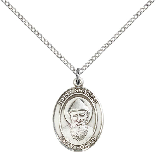 Sterling Silver St. Sharbel Pendant with 18 inch Sterling Silver Light Curb Chain - Medium
