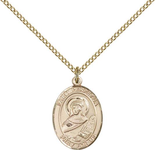 14kt Gold Filled St. Perpetua Pendant with 18 inch Gold Filled Light Curb Chain - Medium
