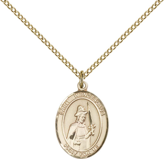 14kt Gold Filled St. Wenceslaus Pendant with 18 inch Gold Filled Light Curb Chain - Medium