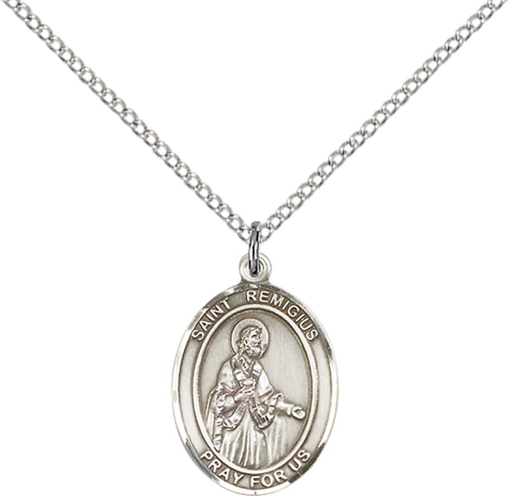 Sterling Silver St. Remigius of Reims Pendant with 18 inch Sterling Silver Light Curb Chain - Medium