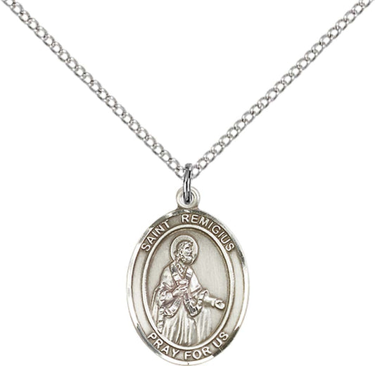 Sterling Silver St. Remigius of Reims Pendant with 18 inch Sterling Silver Light Curb Chain - Medium