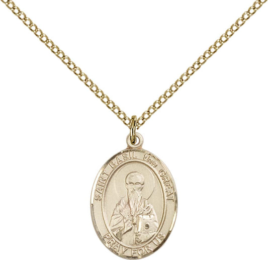 14kt Gold Filled St. Basil the Great Pendant with 18 inch Gold Filled Light Curb Chain - Medium