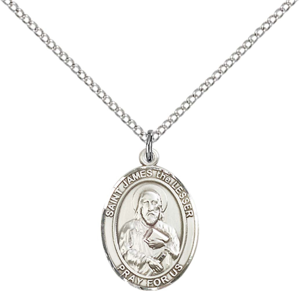 Sterling Silver St. James the Lesser Pendant with 18 inch Sterling Silver Light Curb Chain - Medium