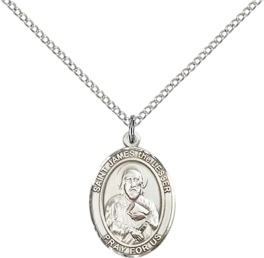 Sterling Silver St. James the Lesser Pendant with 18 inch Sterling Silver Light Curb Chain - Medium