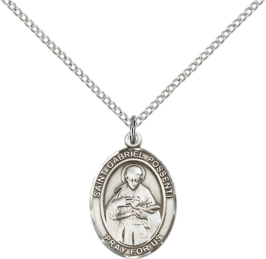 Sterling Silver St. Gabriel Possenti Pendant with 18 inch Sterling Silver Light Curb Chain - Medium