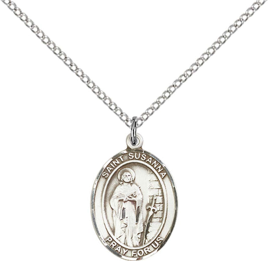 Sterling Silver St. Susanna Pendant with 18 inch Sterling Silver Light Curb Chain - Medium