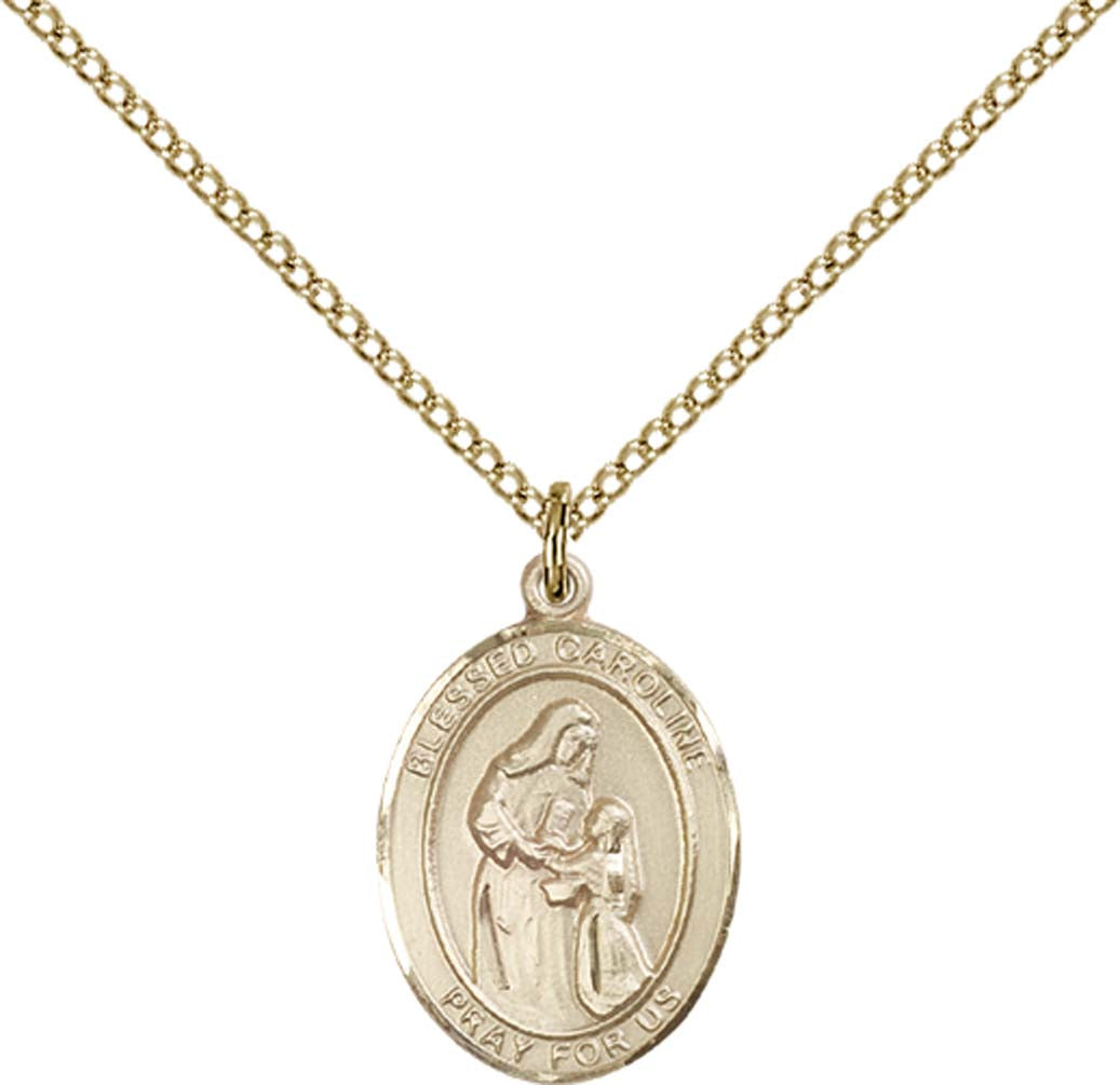 14kt Gold Filled Blessed Caroline Gerhardinger Pendant with 18 inch Gold Filled Light Curb Chain - Medium