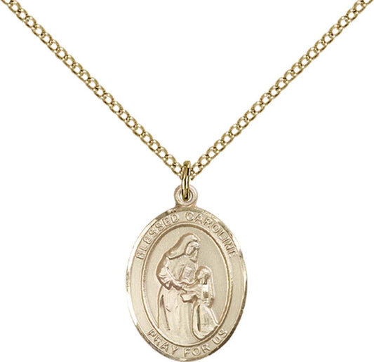 14kt Gold Filled Blessed Caroline Gerhardinger Pendant with 18 inch Gold Filled Light Curb Chain - Medium