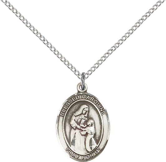Sterling Silver Blessed Caroline Gerhardinger Pend with 18 inch Sterling Silver Light Curb Chain - Medium