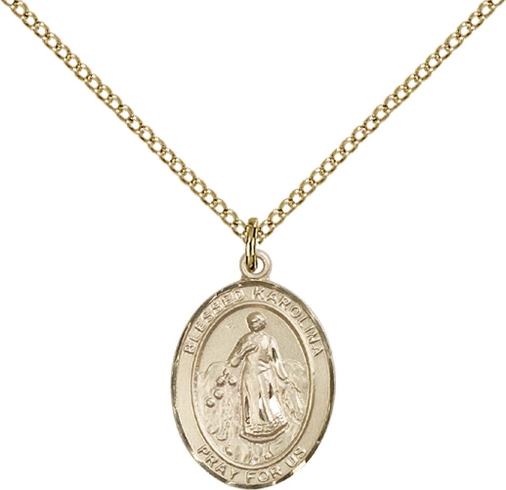 14kt Gold Filled Blessed Karolina Kozkowna Pendant with 18 inch Gold Filled Light Curb Chain