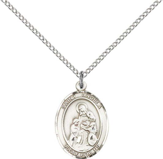 Sterling Silver St. Angela Merici Pendant with 18 inch Sterling Silver Light Curb Chain - Medium