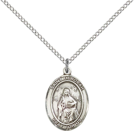 Sterling Silver St. Deborah Pendant with 18 inch Sterling Silver Light Curb Chain - Medium