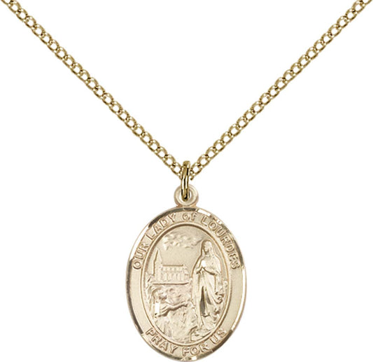 14kt Gold Filled O/L of Lourdes Pendant with 18 inch Gold Filled Light Curb Chain - Medium