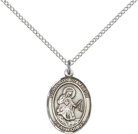 Sterling Silver O/L of Mercy Pendant with 18 inch Sterling Silver Light Curb Chain - Medium