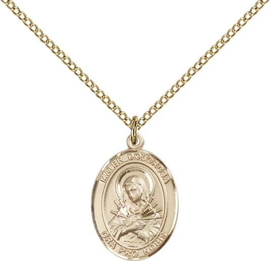 14kt Gold Filled Mater Dolorosa Pendant with 18 inch Gold Filled Light Curb Chain - Medium