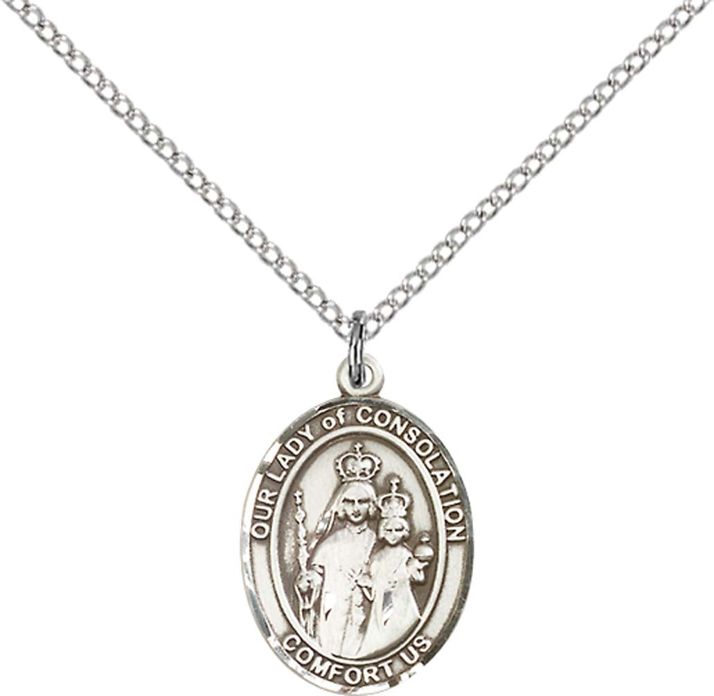 Sterling Silver O/L of Consolation Pendant with 18 inch Sterling Silver Light Curb Chain - Medium