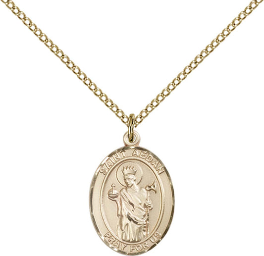14kt Gold Filled St. Aedan of Ferns Pendant with 18 inch Gold Filled Light Curb Chain - Medium