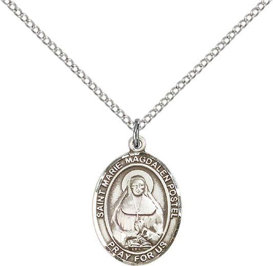 Sterling Silver Marie Magdalen Postel Pendant with 18 inch Sterling Silver Light Curb Chain - Medium