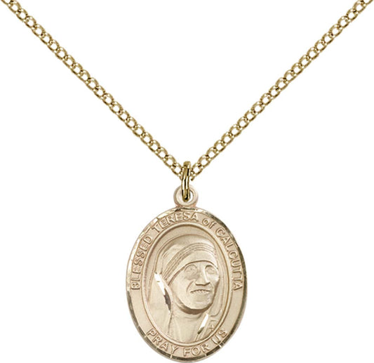 14kt Gold Filled Blessed Teresa of Calcutta Pendant with 18 inch Gold Filled Light Curb Chain - Medium