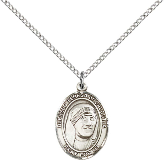 Sterling Silver Blessed Teresa of Calcutta Pendant with 18 inch Sterling Silver Light Curb Chain - Medium