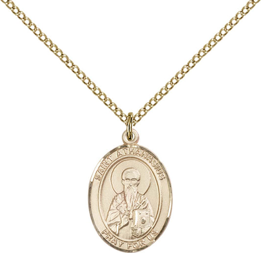 14kt Gold Filled St. Athanasius Pendant with 18 inch Gold Filled Light Curb Chain - Medium