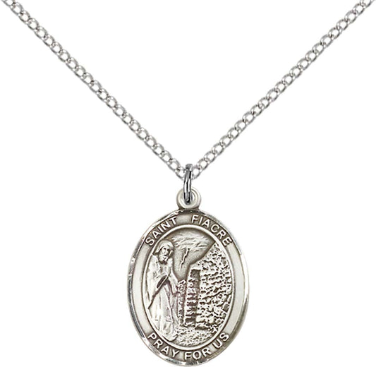 Sterling Silver St. Fiacre Pendant with 18 inch Sterling Silver Light Curb Chain - Medium
