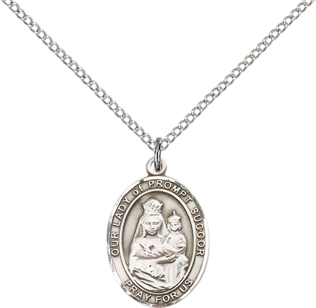 Sterling Silver O/L of Prompt Succor Pendant with 18 inch Sterling Silver Light Curb Chain - Medium
