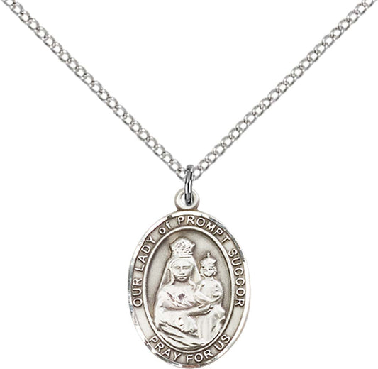 Sterling Silver O/L of Prompt Succor Pendant with 18 inch Sterling Silver Light Curb Chain - Medium