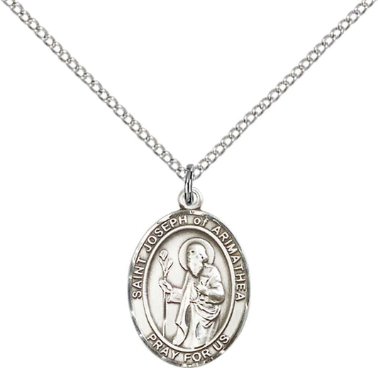 Sterling Silver St. Joseph of Arimathea Pendant with 18 inch Sterling Silver Light Curb Chain - Medium