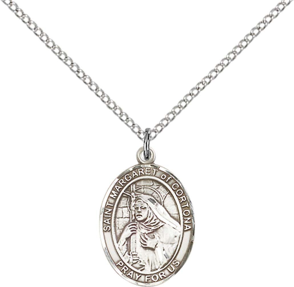Sterling Silver St. Margaret of Cortona Pendant with 18 inch Sterling Silver Light Curb Chain - Medium