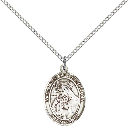 Sterling Silver St. Margaret of Cortona Pendant with 18 inch Sterling Silver Light Curb Chain - Medium