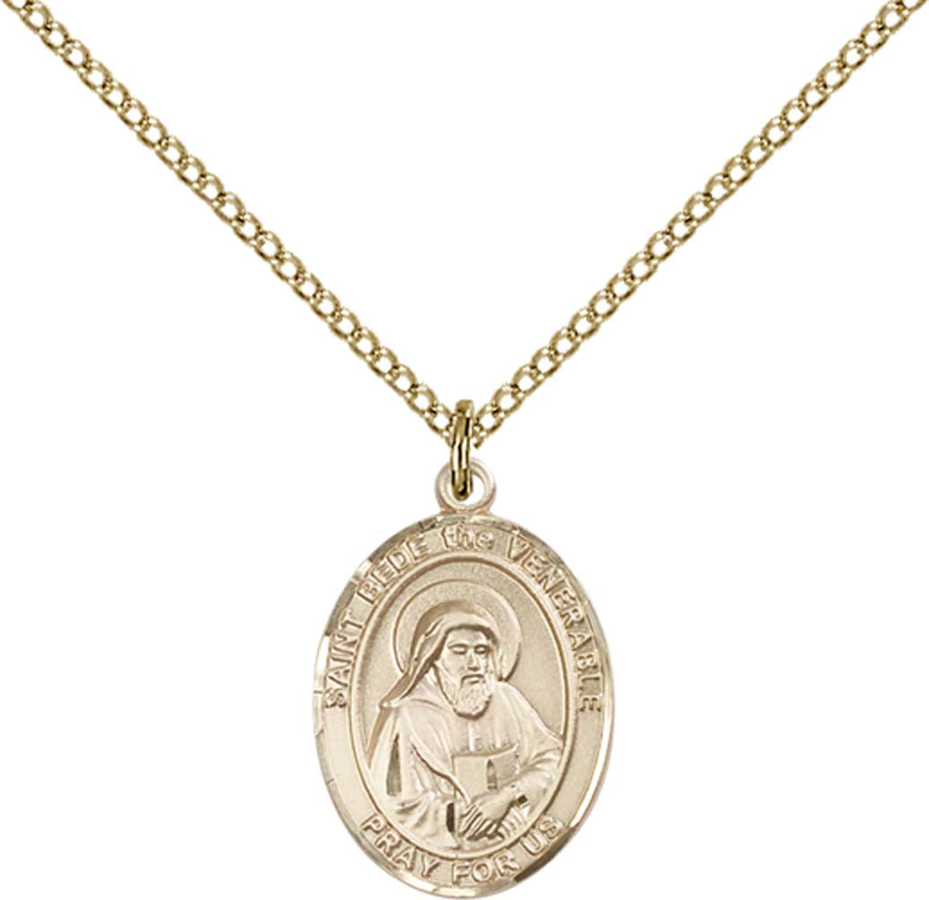 14kt Gold Filled St. Bede the Venerable Pendant with 18 inch Gold Filled Light Curb Chain - Medium