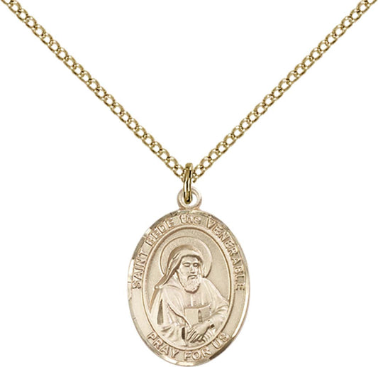 14kt Gold Filled St. Bede the Venerable Pendant with 18 inch Gold Filled Light Curb Chain - Medium