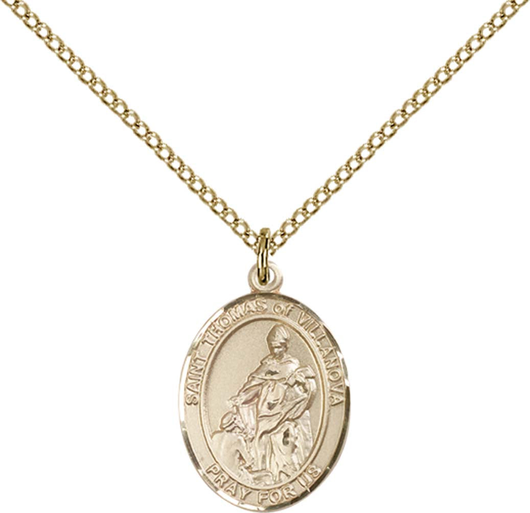 14kt Gold Filled St. Thomas of Villanova Pendant with 18 inch Gold Filled Light Curb Chain - Medium
