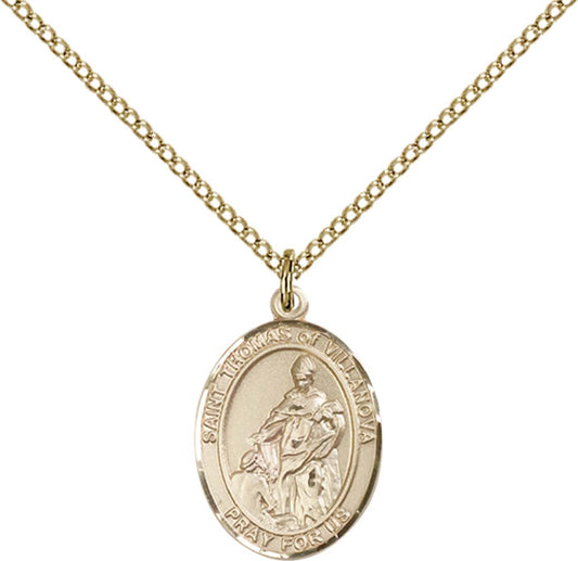 14kt Gold Filled St. Thomas of Villanova Pendant with 18 inch Gold Filled Light Curb Chain - Medium