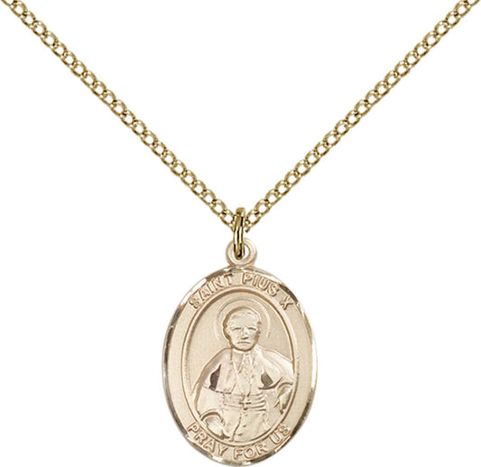 14kt Gold Filled St. Pius X Pendant with 18 inch Gold Filled Light Curb Chain - Medium