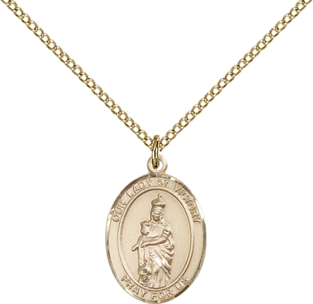 14kt Gold Filled O/L of Victory Pendant with 18 inch Gold Filled Light Curb Chain - Medium