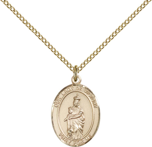 14kt Gold Filled O/L of Victory Pendant with 18 inch Gold Filled Light Curb Chain - Medium
