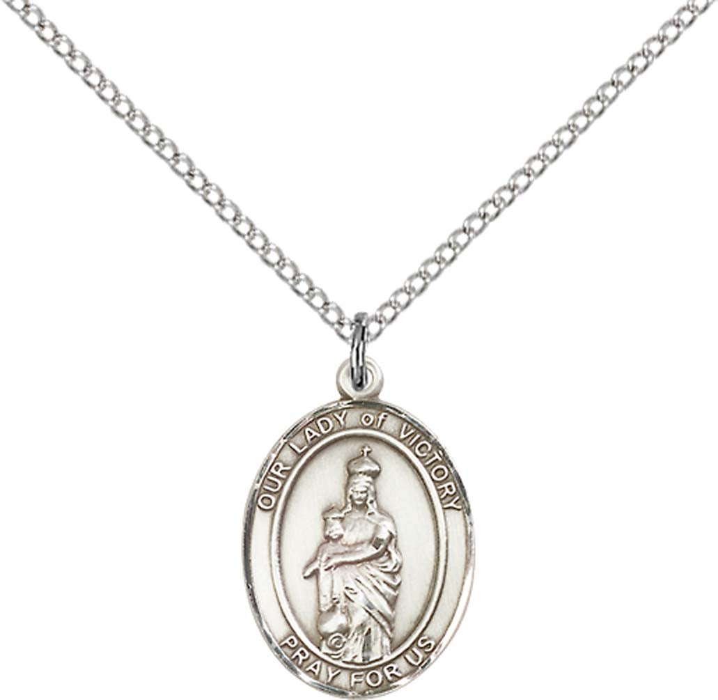 Sterling Silver O/L of Victory Pendant with 18 inch Sterling Silver Light Curb Chain - Medium