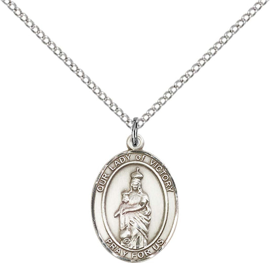 Sterling Silver O/L of Victory Pendant with 18 inch Sterling Silver Light Curb Chain - Medium
