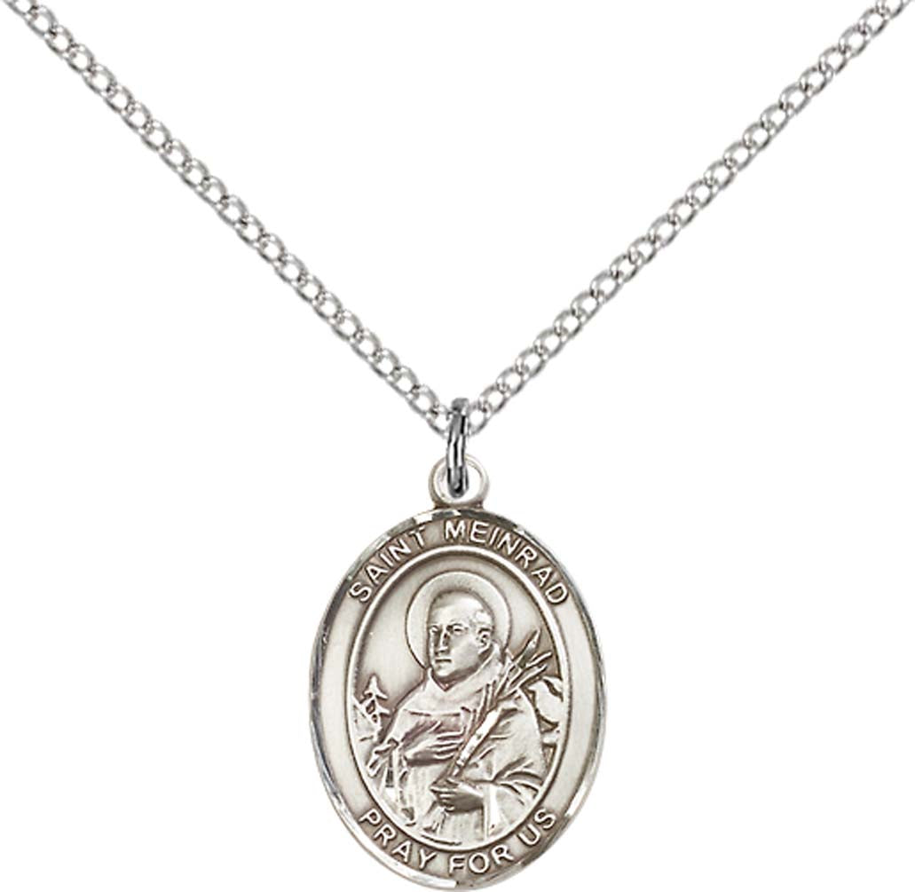 Sterling Silver St. Meinrad of Einsideln Pendant with 18 inch Sterling Silver Light Curb Chain - Medium
