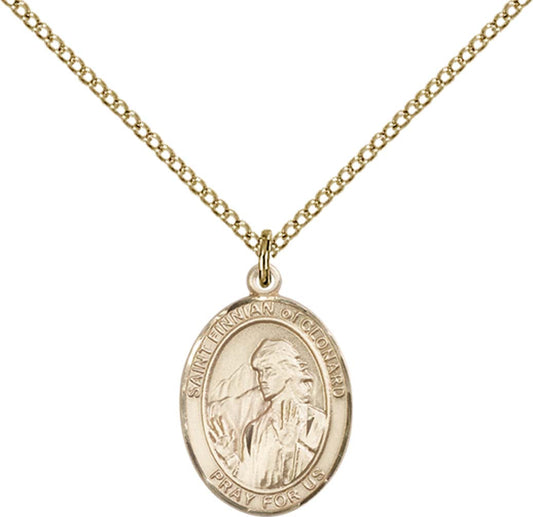 14kt Gold Filled St. Finnian of Clonard Pendant with 18 inch Gold Filled Light Curb Chain - Medium