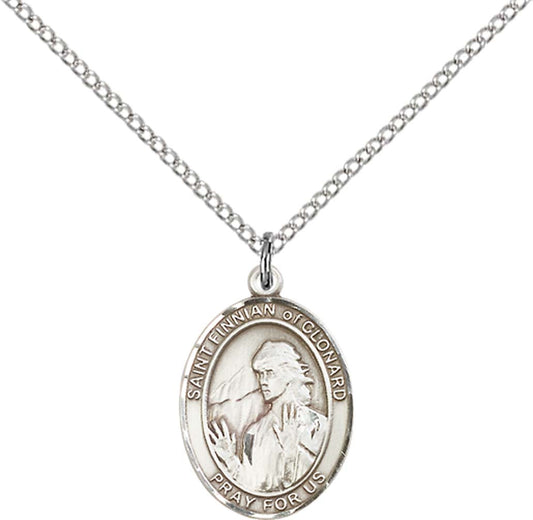 Sterling Silver St. Finnian of Clonard Pendant with 18 inch Sterling Silver Light Curb Chain - Medium