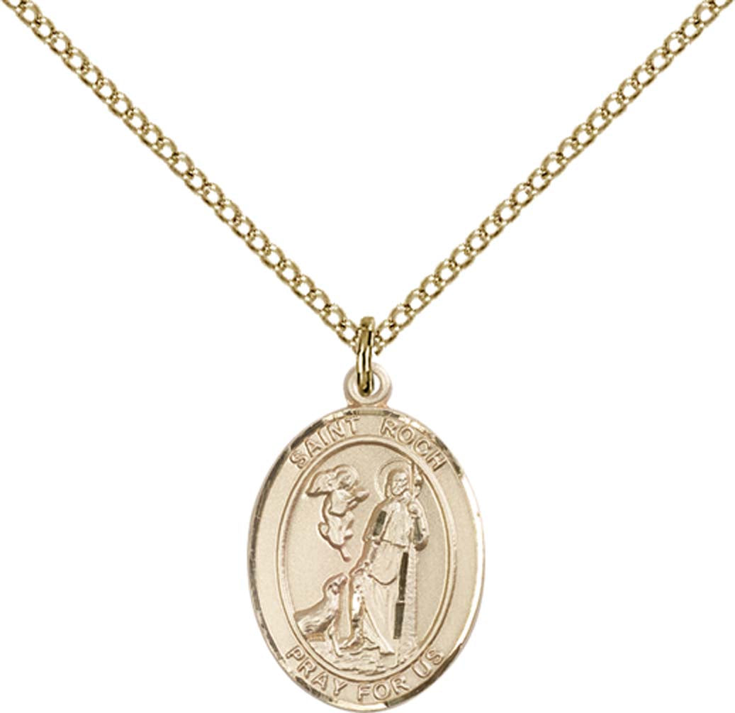 14kt Gold Filled St. Roch Pendant with 18 inch Gold Filled Light Curb Chain - Medium