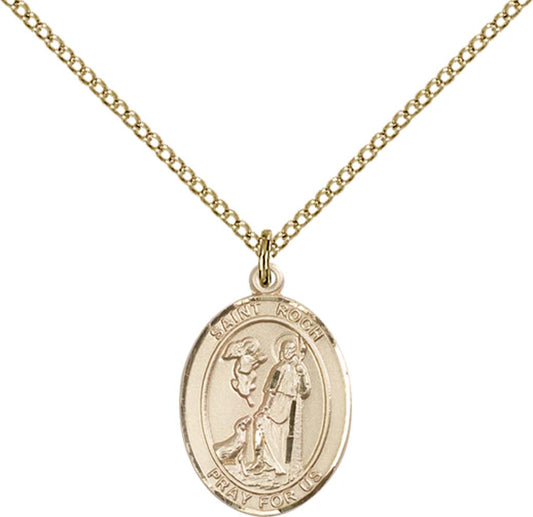 14kt Gold Filled St. Roch Pendant with 18 inch Gold Filled Light Curb Chain - Medium