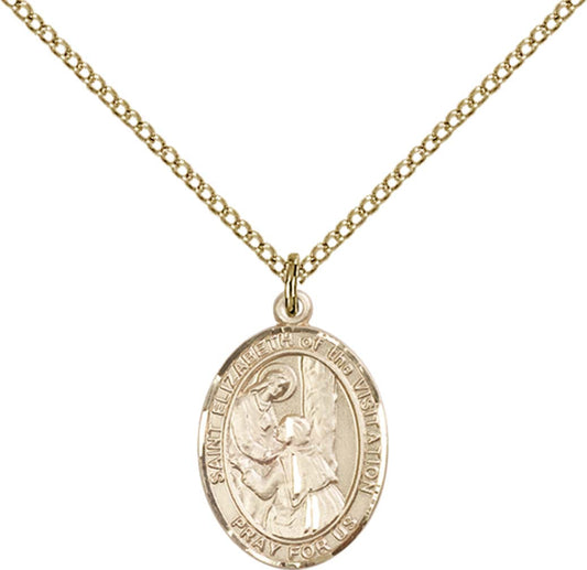 14kt Gold Filled St. Elizabeth of the Visitation Pendan with 18 inch Gold Filled Light Curb Chain - Medium