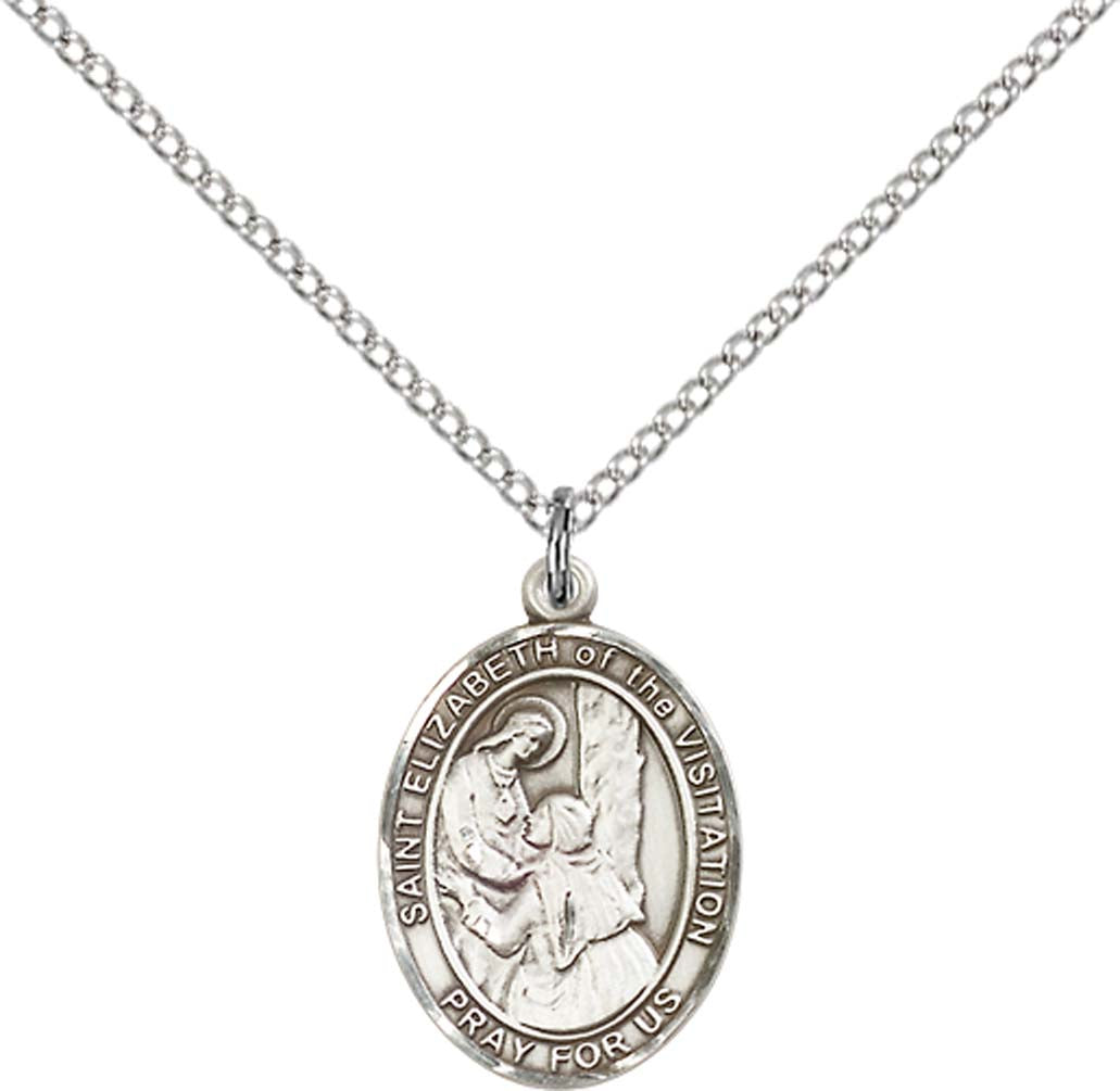 Sterling Silver St. Elizabeth of the Visitation Pe with 18 inch Sterling Silver Light Curb Chain - Medium