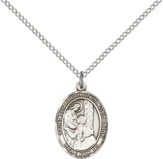 Sterling Silver St. Elizabeth of the Visitation Pe with 18 inch Sterling Silver Light Curb Chain - Medium