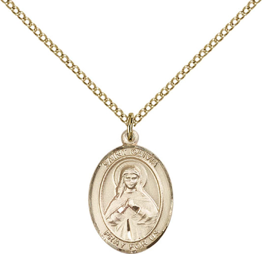 14kt Gold Filled St. Olivia Pendant with 18 inch Gold Filled Light Curb Chain - Medium
