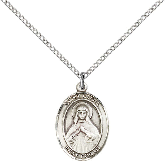 Sterling Silver St. Olivia Pendant with 18 inch Sterling Silver Light Curb Chain - Medium